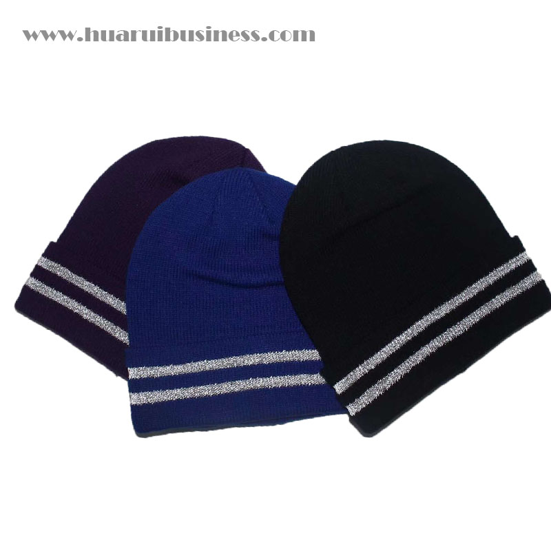 Akrylisk stickad hatt, akrylstickad hatt, tuque, vintermössa, handklovar, mössa med manschett, manschett med reflekterande ränder